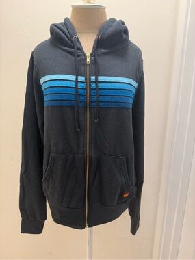 Aviator Nation Charcoal Zip Hoodie with Blue Stripe Chest